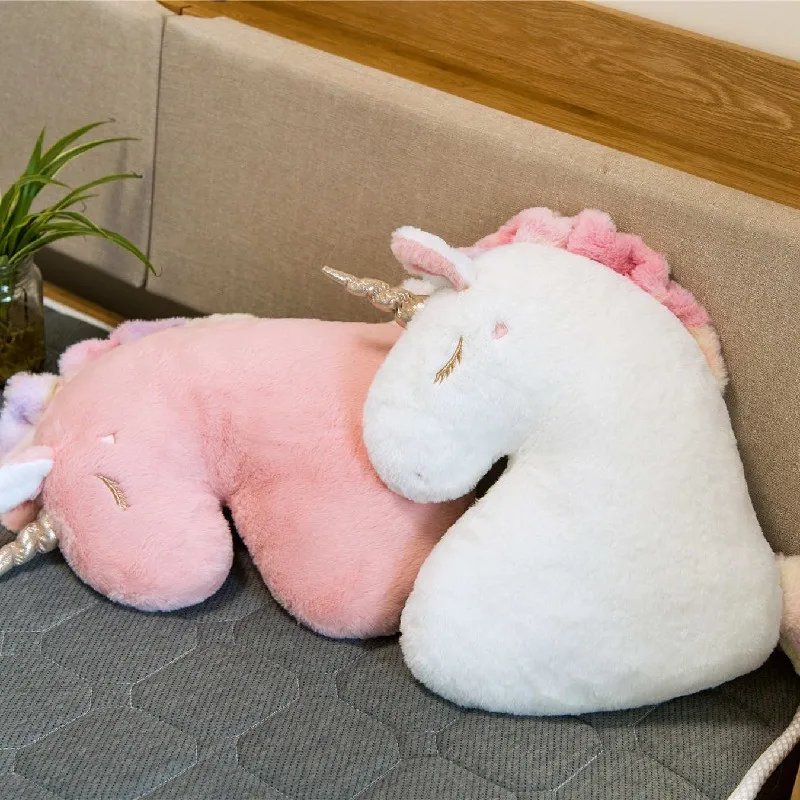 Kawaii Dream 50x35cm Fluffy Plush Closed Eyes Unicorn Pillow INS Style Sofa Home Decor Throw Cushion Soft Doll Kid Toy Christmas