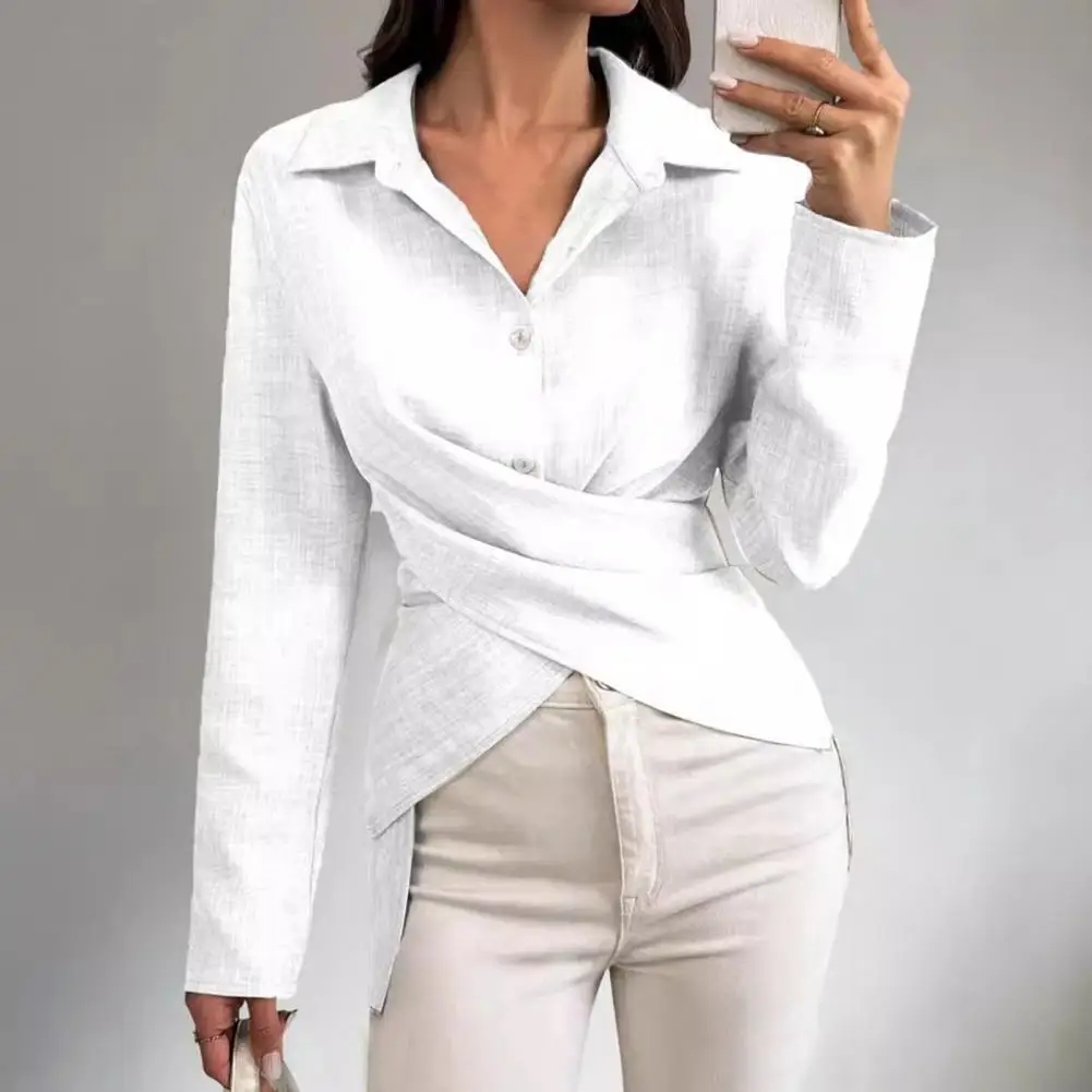 

Women Shirt Tops Lapel Long Sleeve Women's Shirt With Single Breasted Design Solid Color Buttons Placket Ideal For Autumn Wear