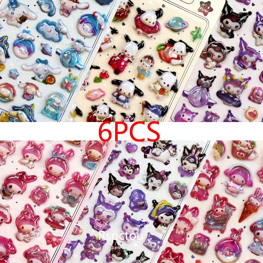 

Kawaii Sanrio Anime 3D Relief Stickers Cute Melody Kuromi Cinnamoroll Decals Boy Girl DIY Hand Account Cartoon Sticker Toy Gift