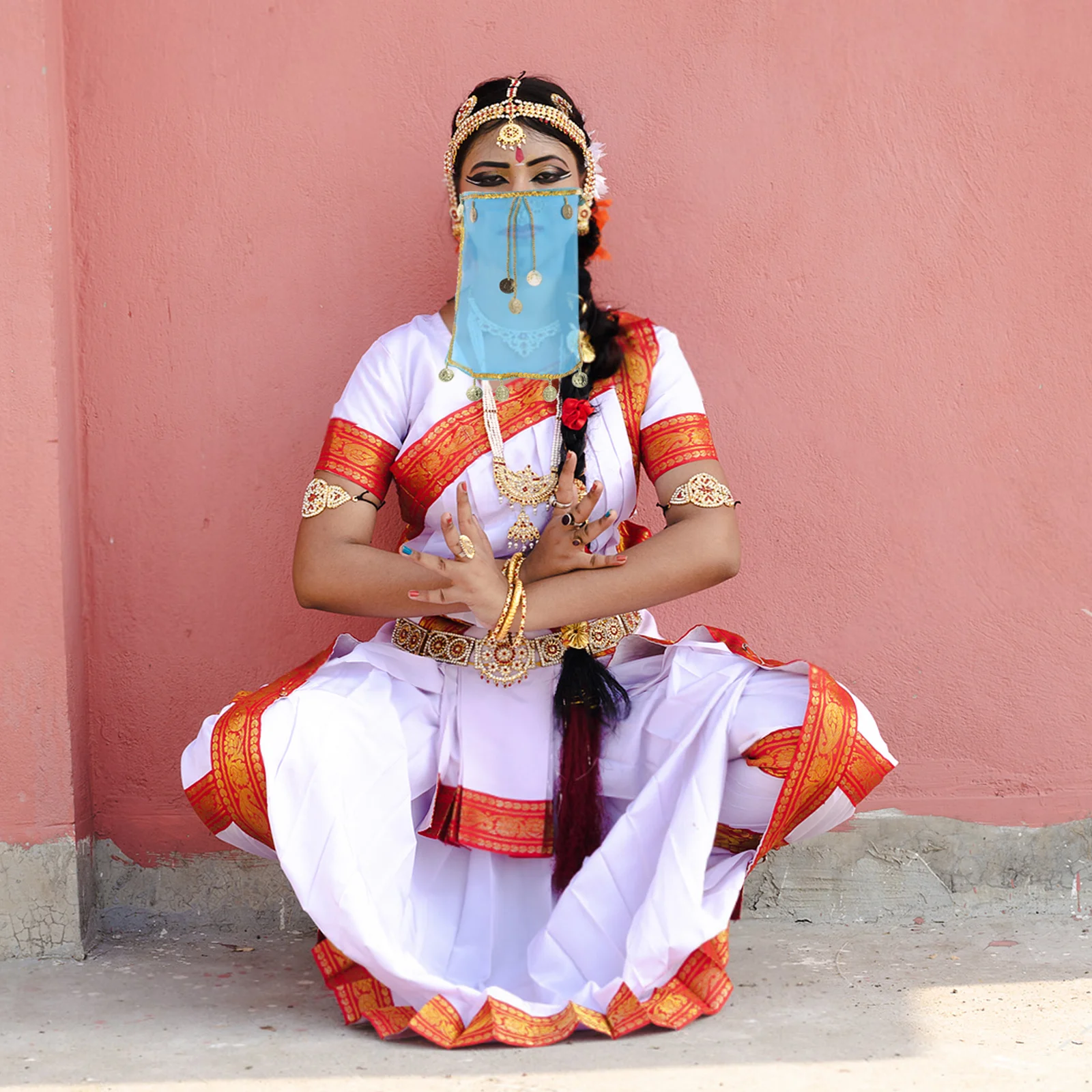 

Belly Dance Veil Indian Costume Women Chiffon Tassel Performance Accessory Stage Party Traditional Dancer Veil Mask