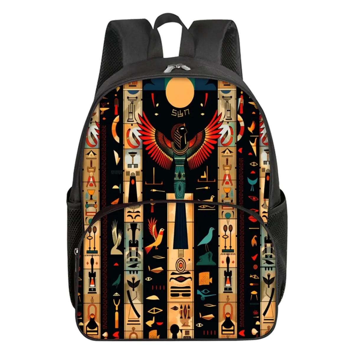 حقيبة ظهر مدرسية مطبوعة بالهيروغليفية المصرية للبنين/الفتيات أفضل هدية مقاومة للماء ثلاثية الأبعاد حقيبة جيب أمامية مستديرة كرتونية للأطفال