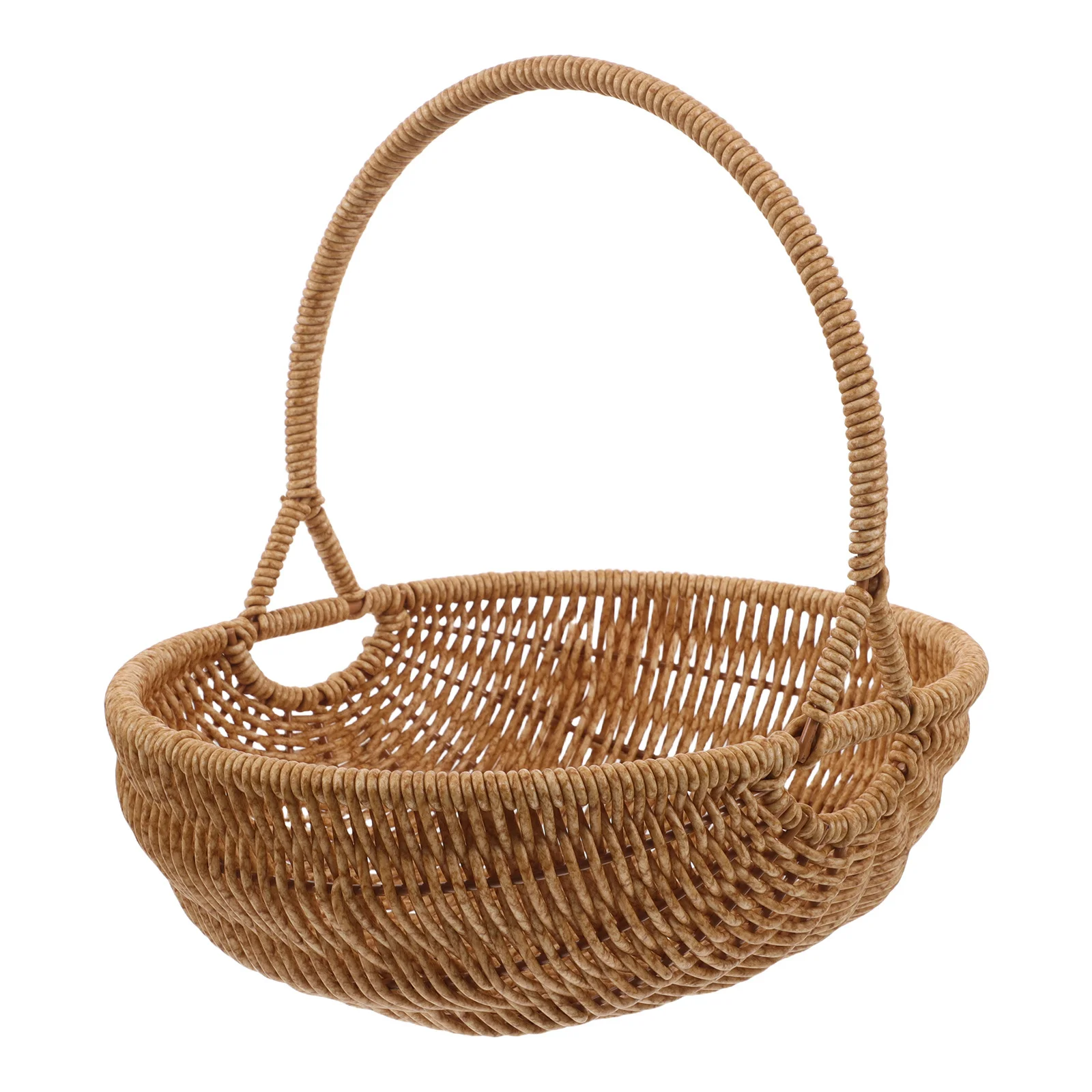 

Imitation Rattan Basket Pumpkin Shape Hand-Woven Rustic Carry Handle Fruit Vegetable Storage Outdoor Market Picnic Basket