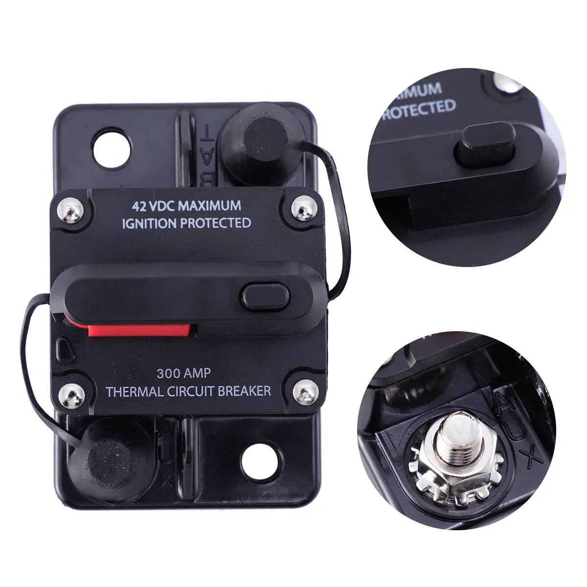 

300A Auto Reset Fuse Circuit Breaker 42V Inline for Audio Amplifier Car Boat Truck Trolling Motor RV UTV Durable Easy Install