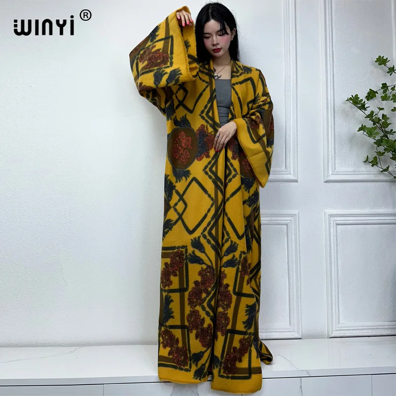 

WINYI winter coat Africa women Retro new print kimono Luxury Fur Loose OverCoat Thick Warm long down coat Europe cardigan jacket