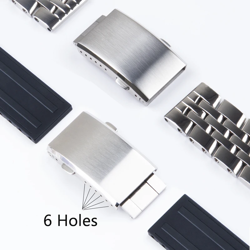 16mm 18mm 20mm 22mm Stainless Steel Folding Buckle Micro Holes Adjusted Butterfly Clasp Band Brushed Watch Buckle Accessories