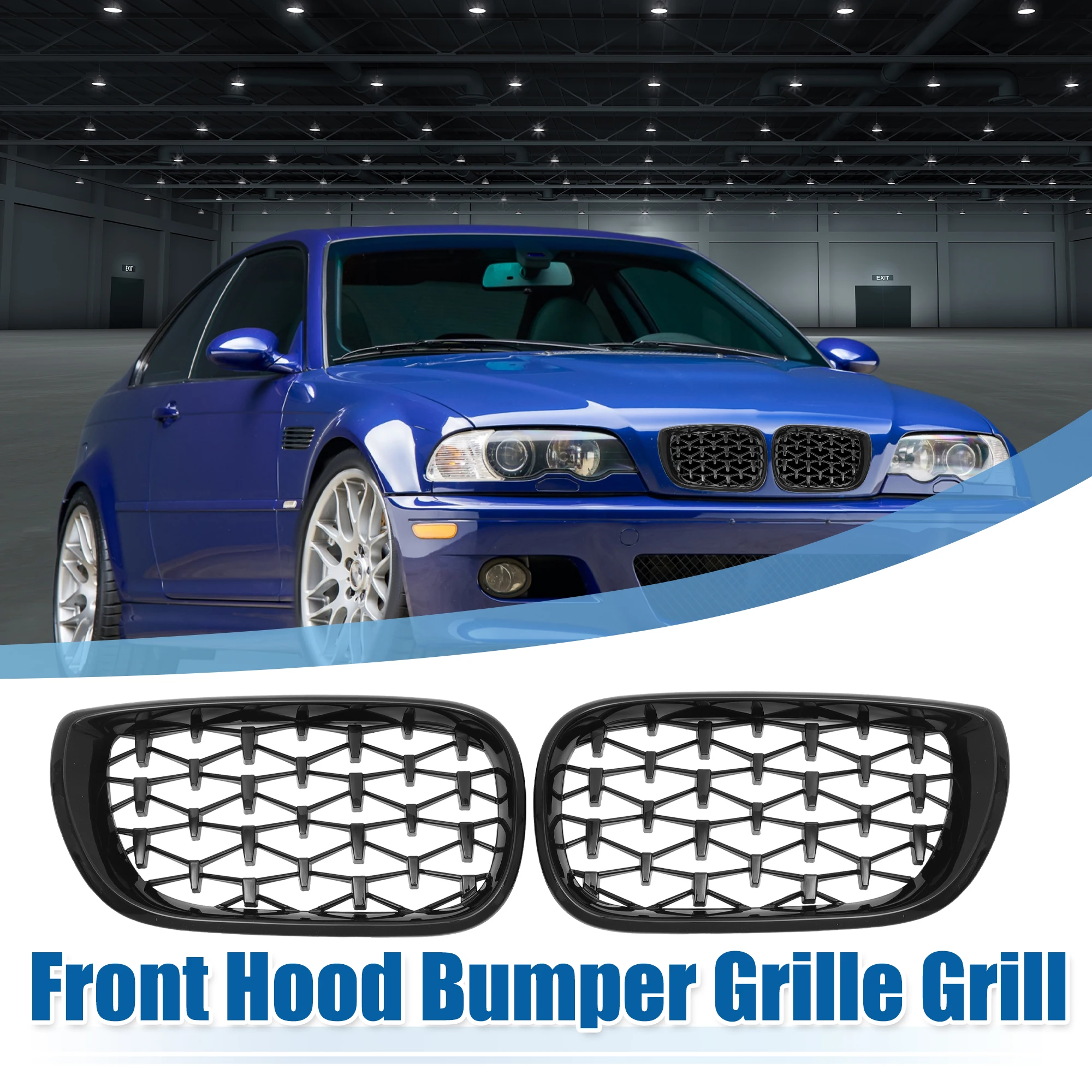 UXCELL 1 Pair Front Hood Bumper Grille Grill for BMW 3 Series E46 4d 2002 2003 2004 2005 51132158542/51132158543 Black