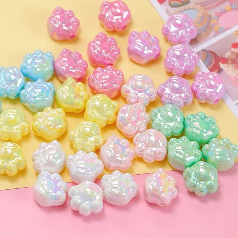 10pcs 18mm Cute Cream Magic Color Cat Paw Big Hole DIY Mobile Phone Chain Beaded Jewelry Making