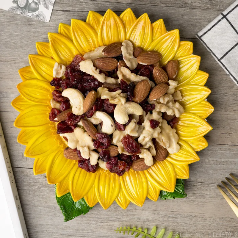 Nordic resin simulation plant sunflower cactus shape dried fruit melon seed plate jewelry storage tray ornaments decor plate