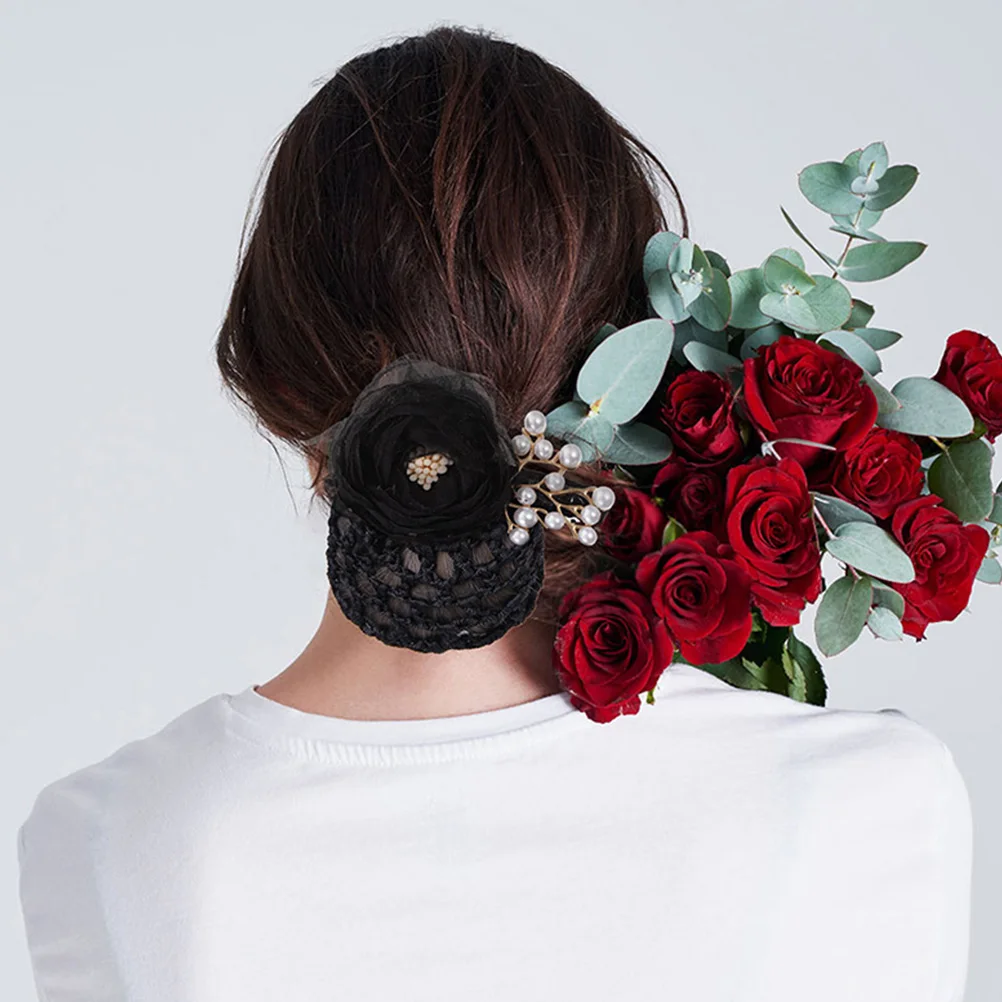 

2pcs Floral Hair Clips Hairnet Bun Holders Elegant Fabric Bun Hair Net Accessories For Women Dance Party Tools