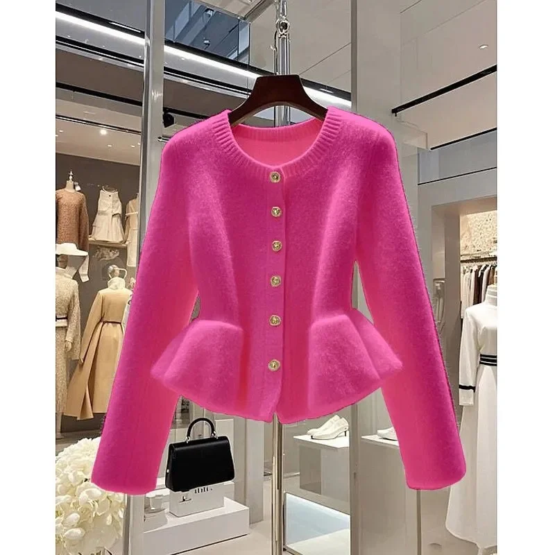 New Women's Cardigan Sweater Autumn Winter Round Collar Long Sleeved Knitted Sweater Female Casual All-Match Warm Knitwear Tops