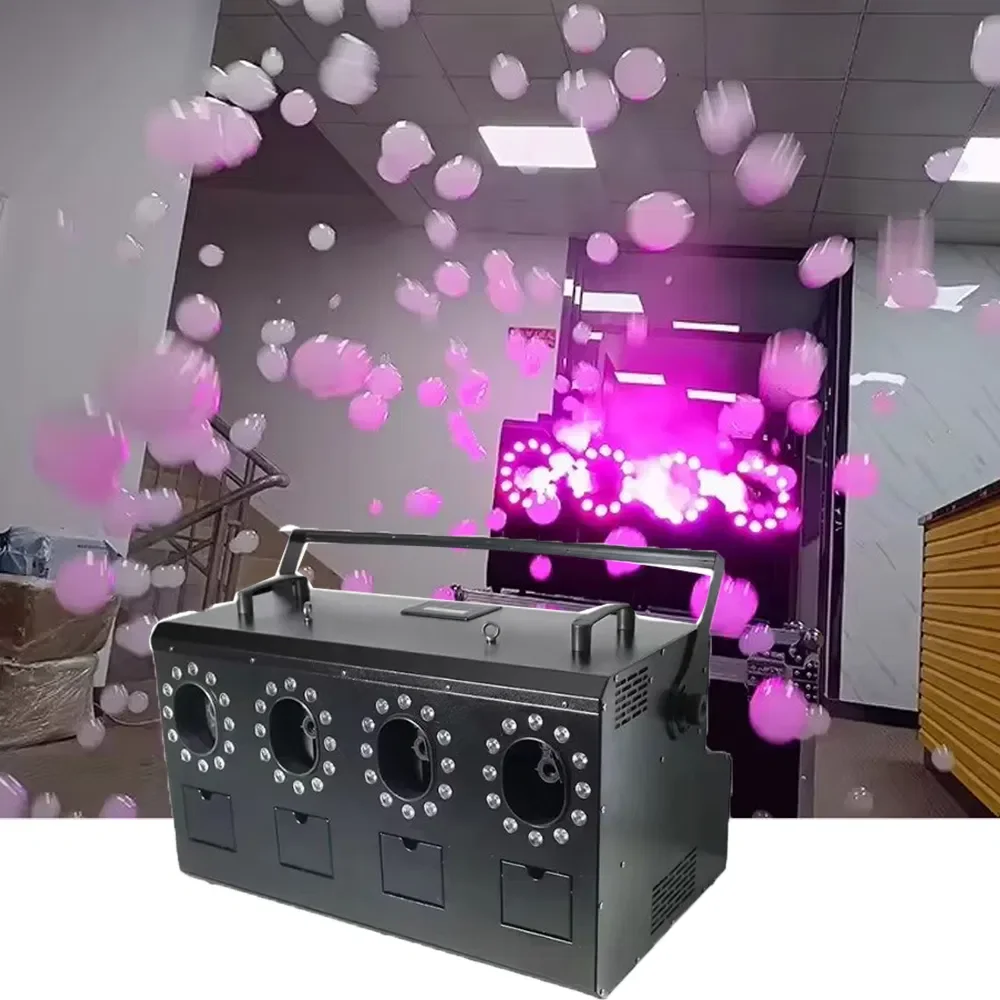 Portable Stage Bubble Machine 4-Output Full Color LED Fog Effect for DJ Equipment Party Lighting Accessories