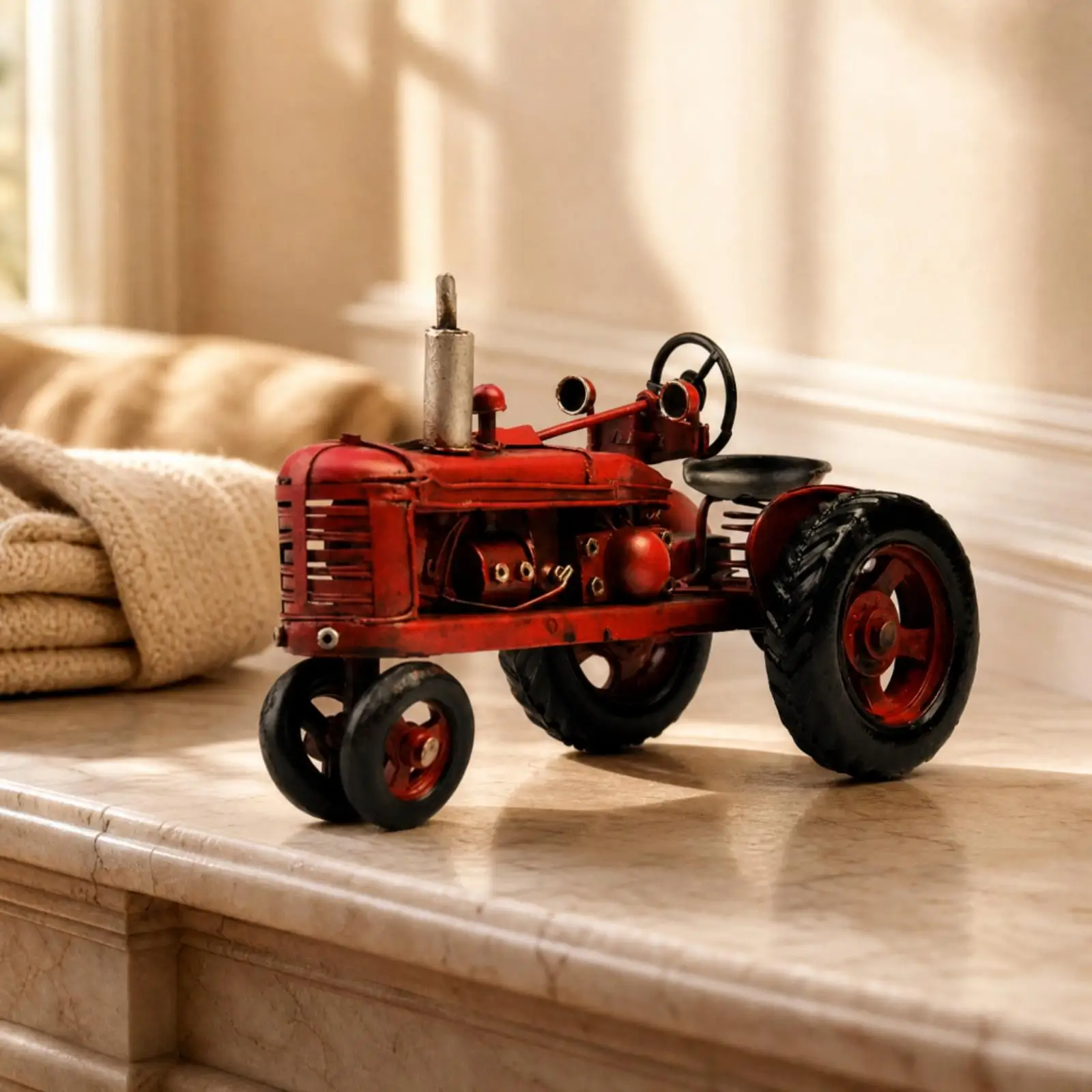 Vintage-Style Iron Tractor Model Artisan-Made Hand-Finished Iron Tractor Display Piece Miniature Classic Car Model Compact