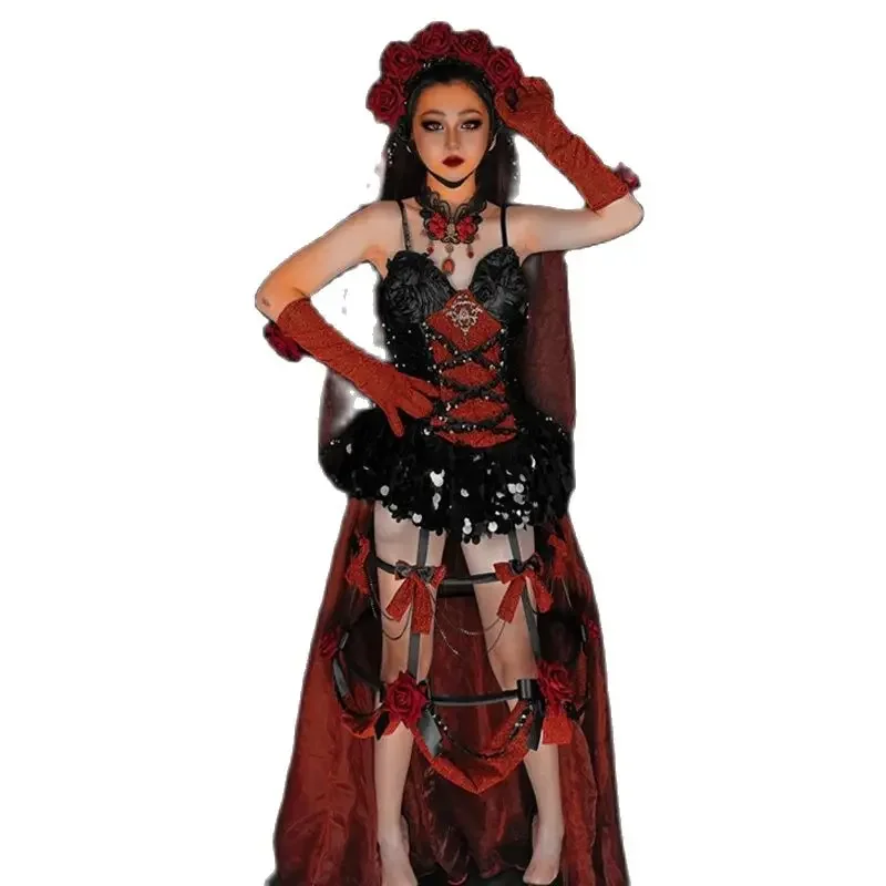 Kostiumy na Halloween do klubu nocnego, dla DJ-a, Gogo, seksowne stroje do tańca na rurze, odzież damska na imprezę, cosplay, występ na scenie, strój rave, XS7143