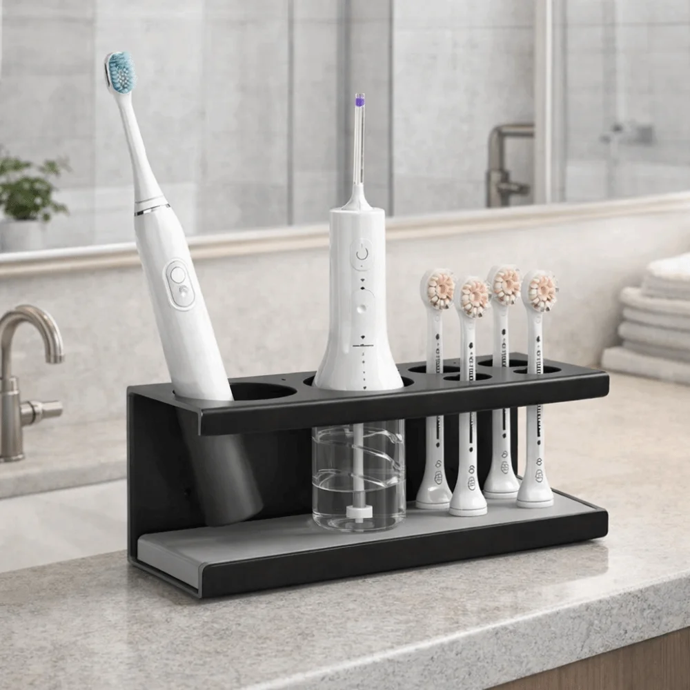 Space Aluminum Electric Toothbrush Holder Black Large Capacity Makeup Brush Rack Simple Toothbrush Toothpaste Holder Hotel