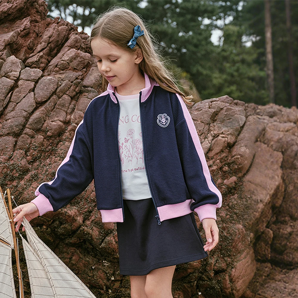 Dave Bella Childrens Spring Knitted Jacket Girls Pink Autumn Casual Cardigan Coat Outdoor Clothes Kids Outwear DK1260873