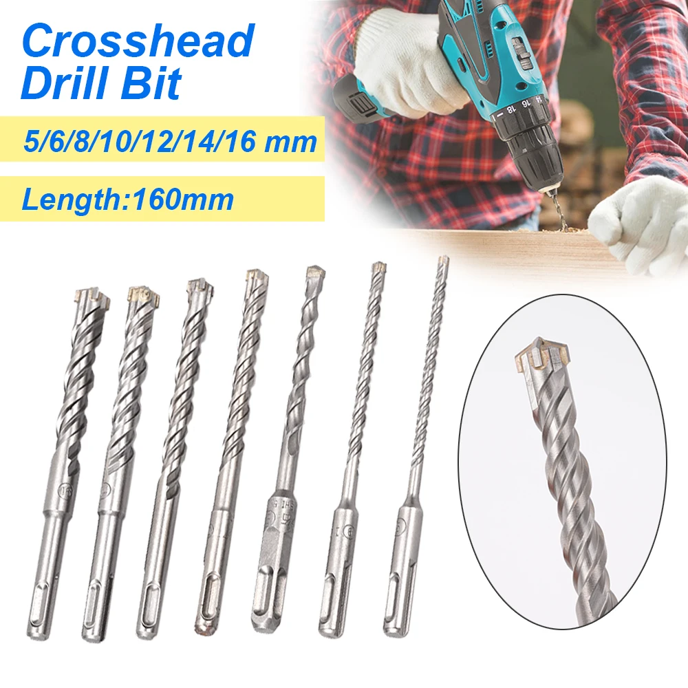 

1pcs 160mm SDS Plus Drill Bit Carbide Cross Tips 4 Cutters Twin Spiral Double Pit Slot for Electric Drill Clinker Concrete Brick