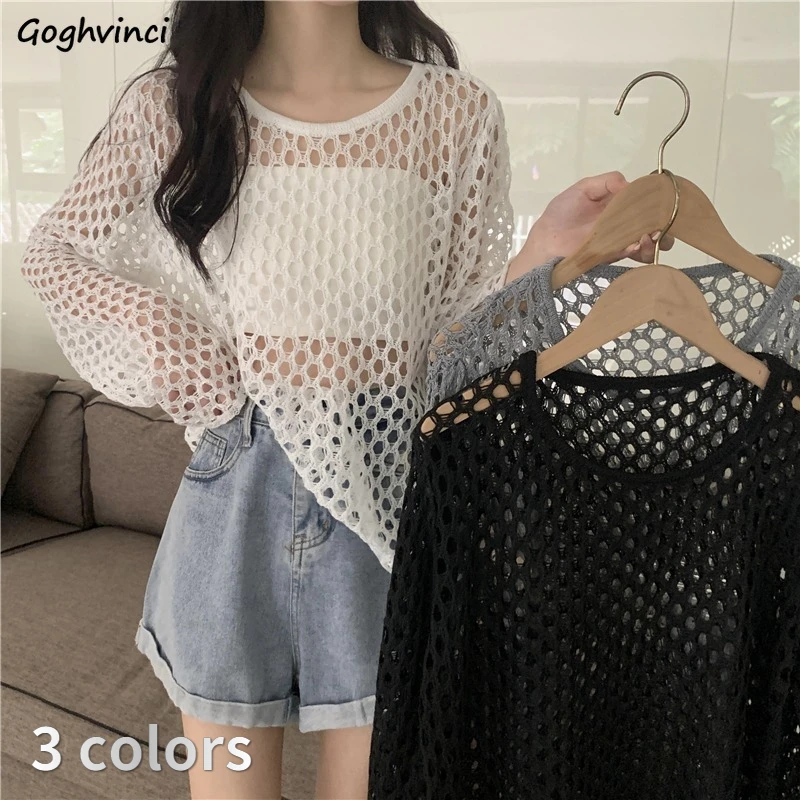 Pullovers Women Hollow Out Loose Fashion Thin Summer Sun-proof Sexy Cool Streetwear Club Girlish Korean Style Casual All-match