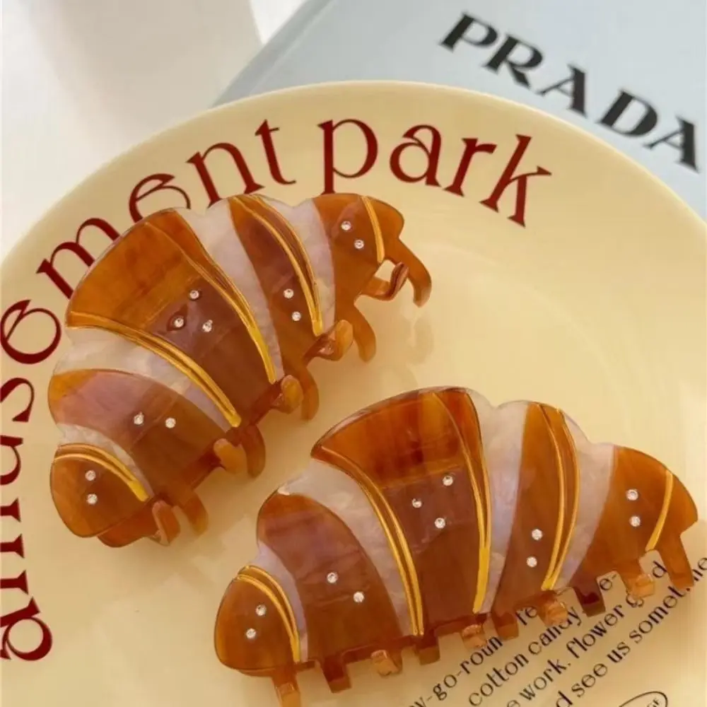 Cute Korean Style Croissant Hair Claw Coffee Headwear French Diamond Crab Clip Kawaii Funny Acetic Acid Shark Clip Girls