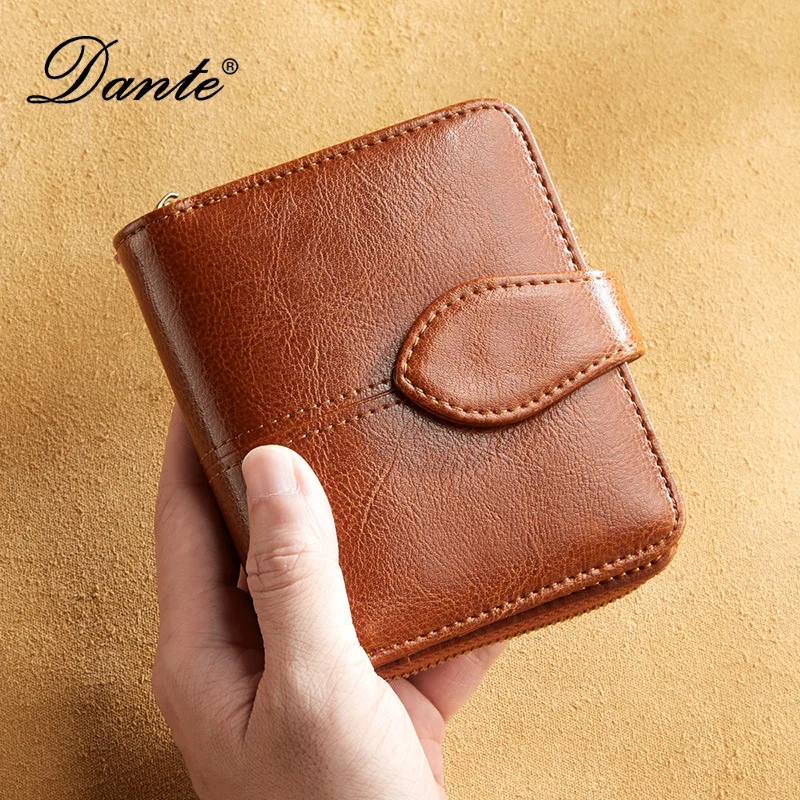 Genuine Leather Men's Short Wallet with RFID Blocking Card Function Vintage Style Oil Waxed Cowhide Driving License Holder