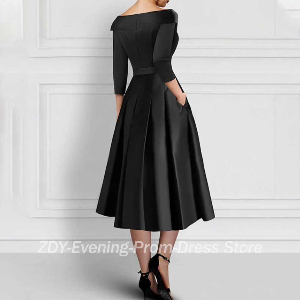 ที่กําหนดเองElegant Midiชุดเจ้าสาวซาตินVคอชา-ความยาวA-Lineชุดราตรีสําหรับเด็กงานแต่งงานเจ้าบ่าวชุด 2025