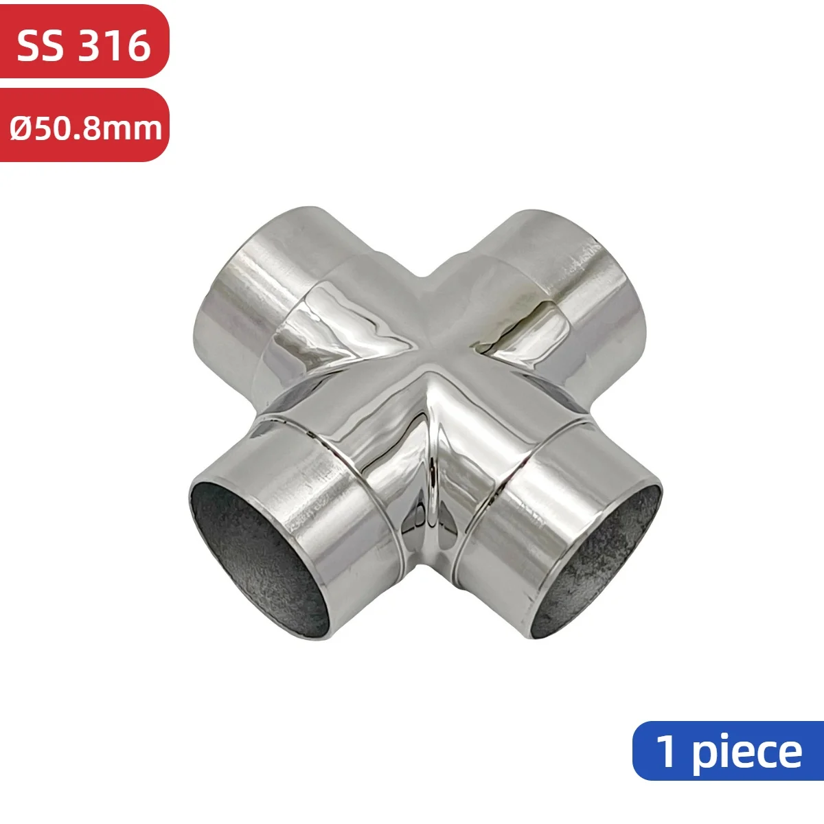 316 Stainless Steel Handrail Fitting 4 Way Tube Connector Cross Mirror Polished for 50.8mm Stair Railing