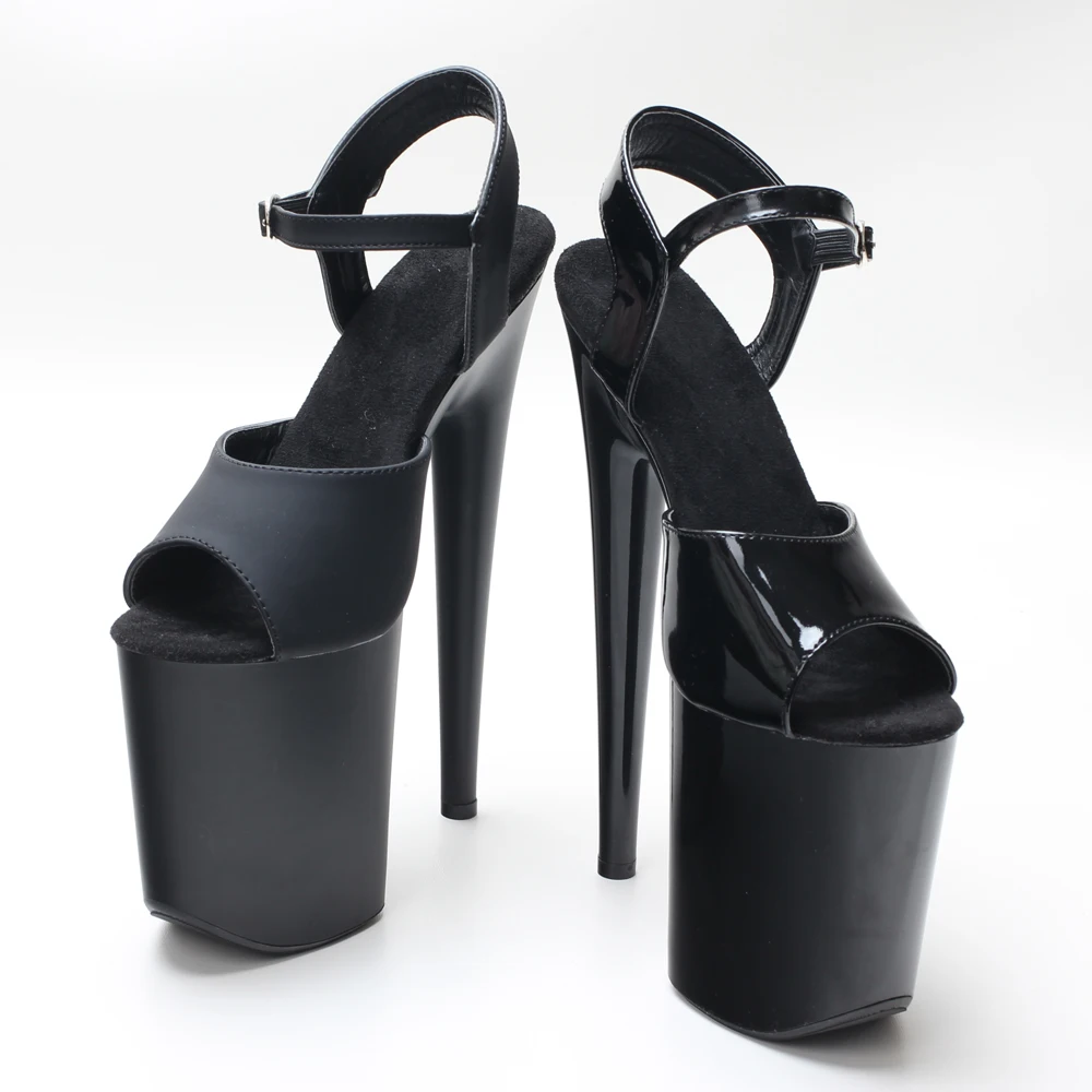 Glossy Extreme Black Paint Baking Process High Heel Sandals 20CM Heels Pole Dancing Shoes