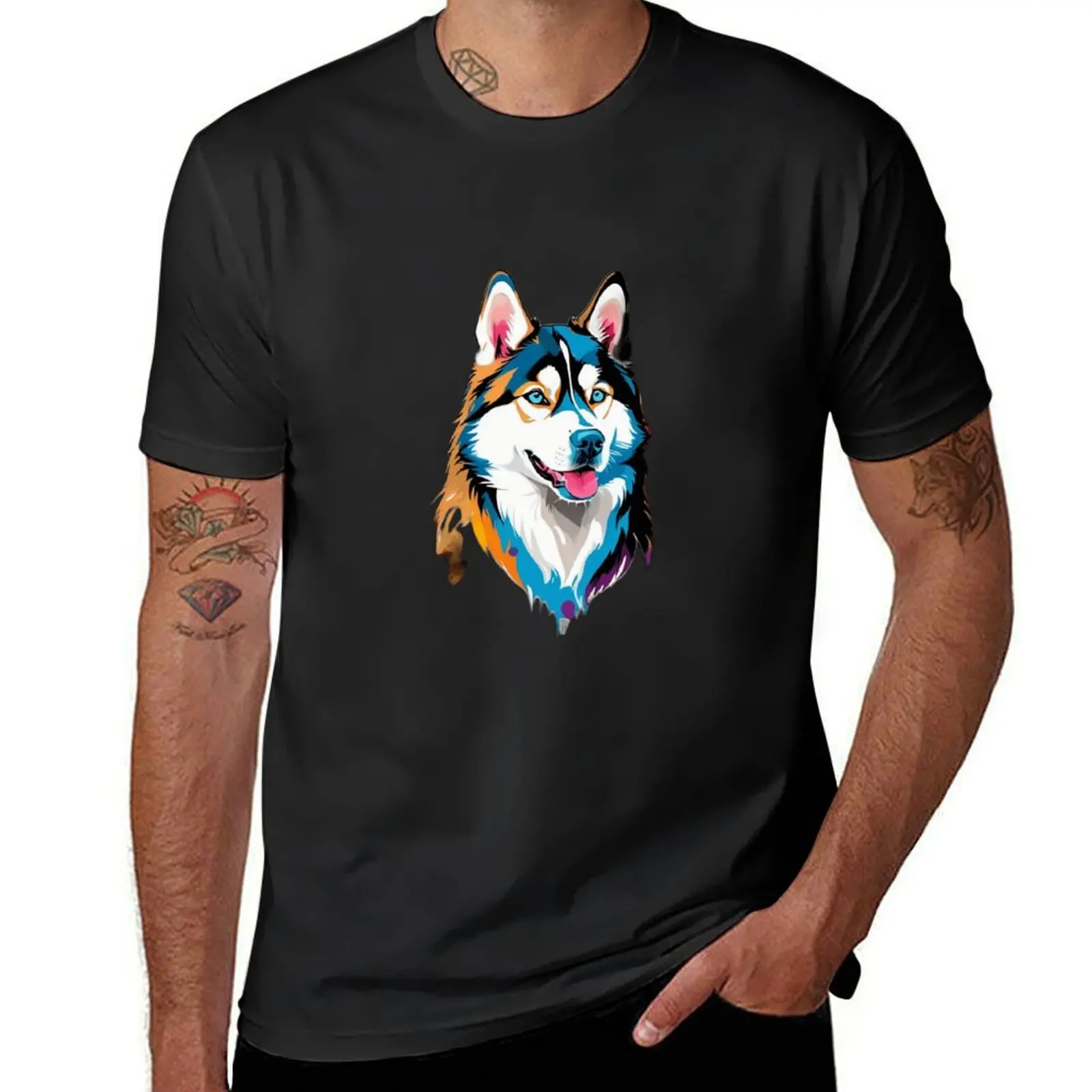 Siberian Husky in Vivid Color T-Shirt oversizeds shirts graphic tees Blouse cute clothes mens cotton t shirts