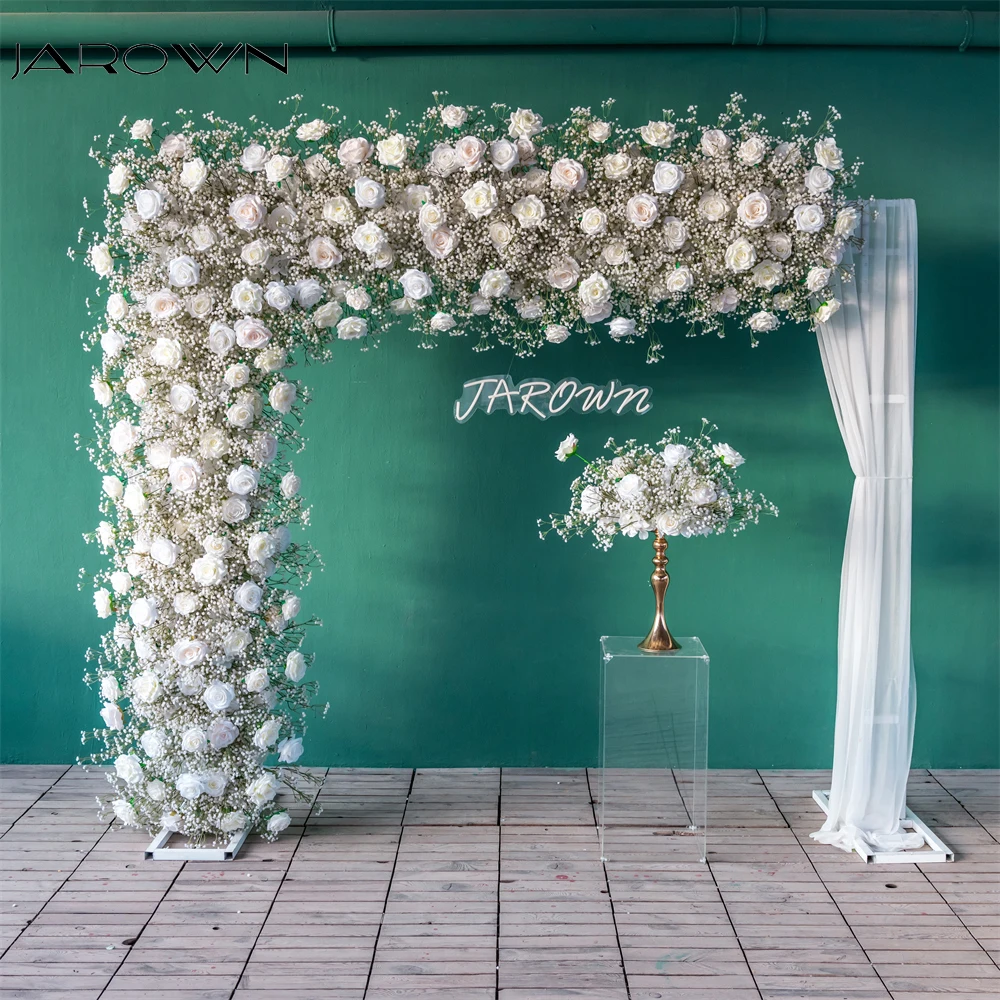 

Wedding Party Decoration Luxury Style White Rose Gypsophila Baby Breath Floral Arrangement for Event Backdrop Decor Flower Row