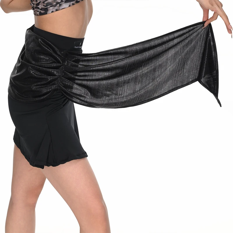 

New Latin Dance Skirt Adult Black Bright Triangular Scarf Skirt Women Samba Tango Dancing Training Clothes Practice Skirt XH2295