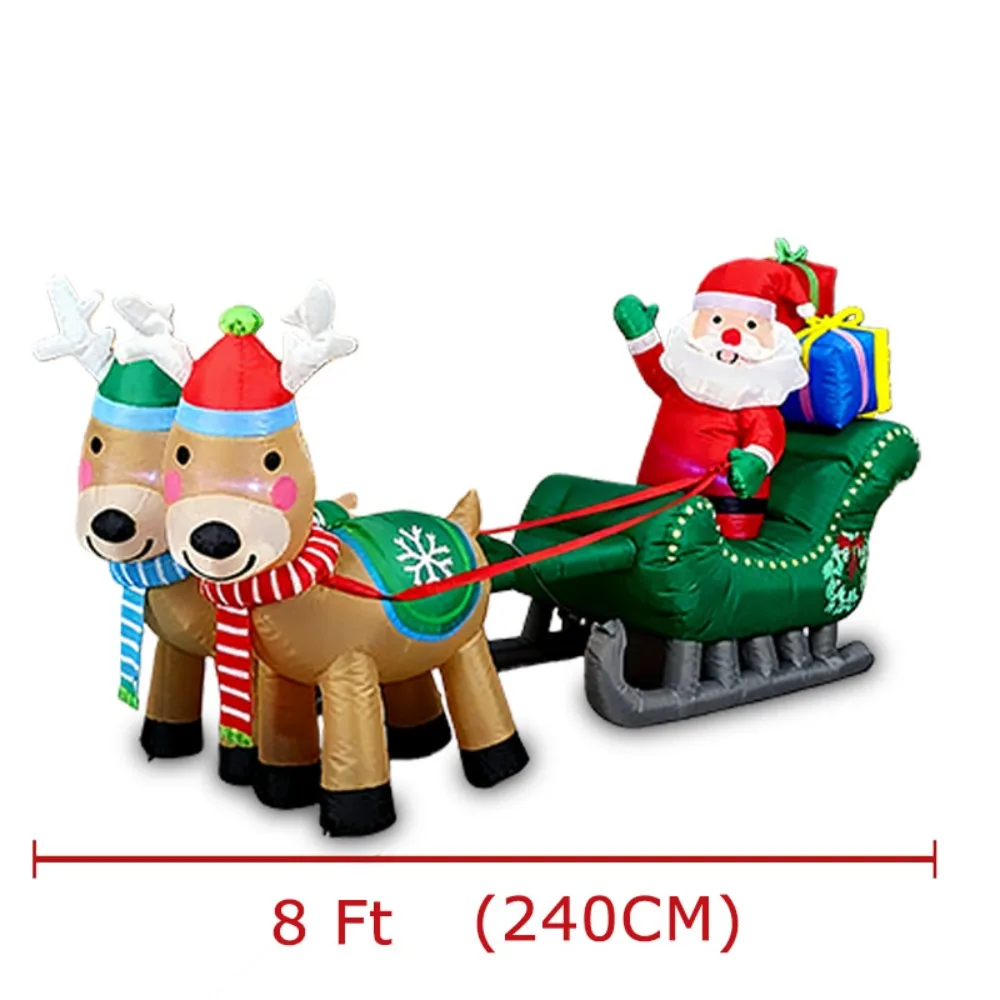 7.8Ft/2.4M Christmas Inflatables Outdoor Decorations with LED Lights Inflatables Santa Claus on Sleigh with 2 Reindeer Deer