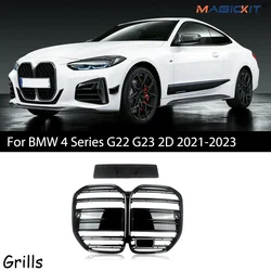 MAGICKIT  For BMW 4 Series G22 G23 2021-2023 2 Door Kidney Grill Grille Gloss Black M Performance CAR Accessories
