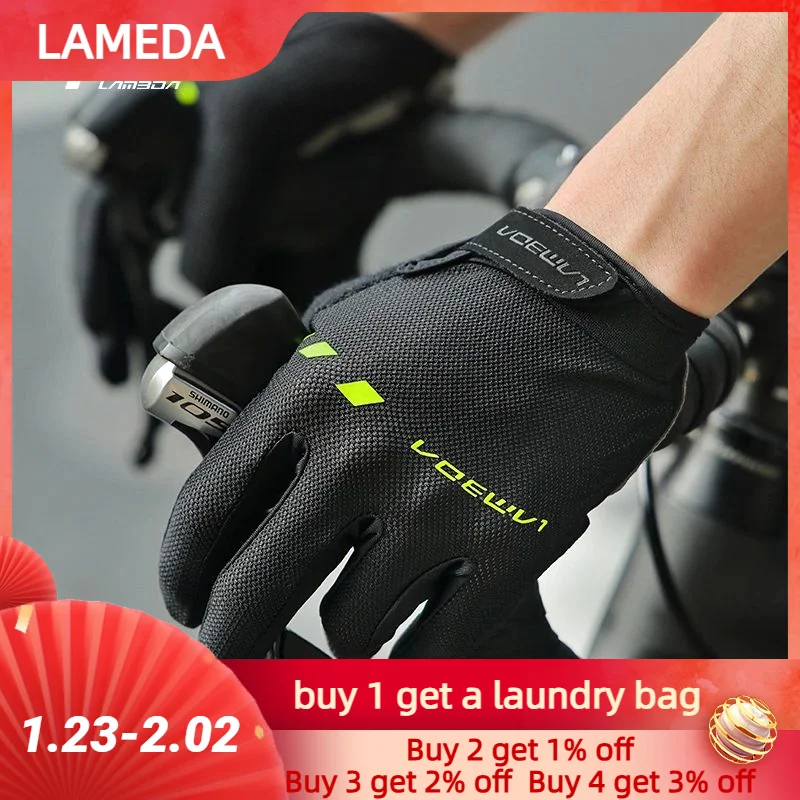 Lameda Men's Cycling Gloves Full-finger Mtb Gloves Shock-absorbing Cycling Gloves Touchscreen Long-finger Gloves Bike Equipment