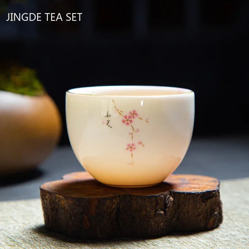 Chinese Handmade White Porcelain Teacup Travel Portable Tea Bowl Home Boutique Tea Set Accessories Master Cup Personal Cup