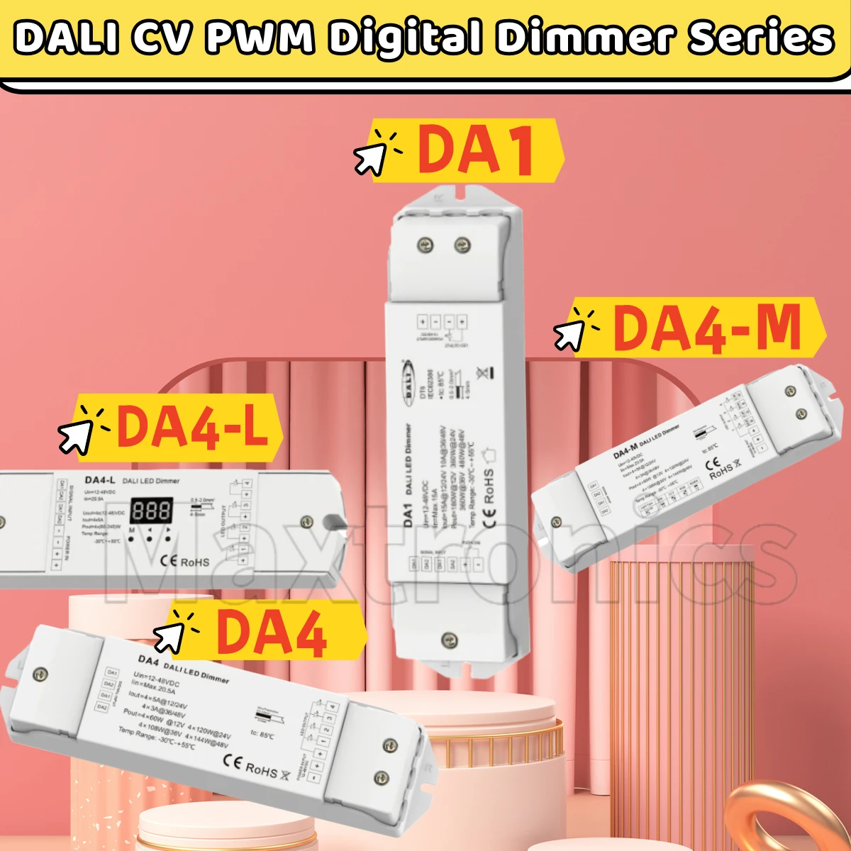 

DC12/24V DALI CV PWM Digital Dimmer Series Power Input Automatically Assigned By DALI Master 1 or 4 Channels For LED Strip Light