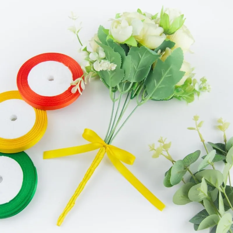 جديد 3/8 بوصة 25 ياردة شريط من الساتان الأصفر ، شريط قماش بلون واحد لتغليف الهدايا ، الزفاف ، شريط هدايا البوليستر لعيد الميلاد #6