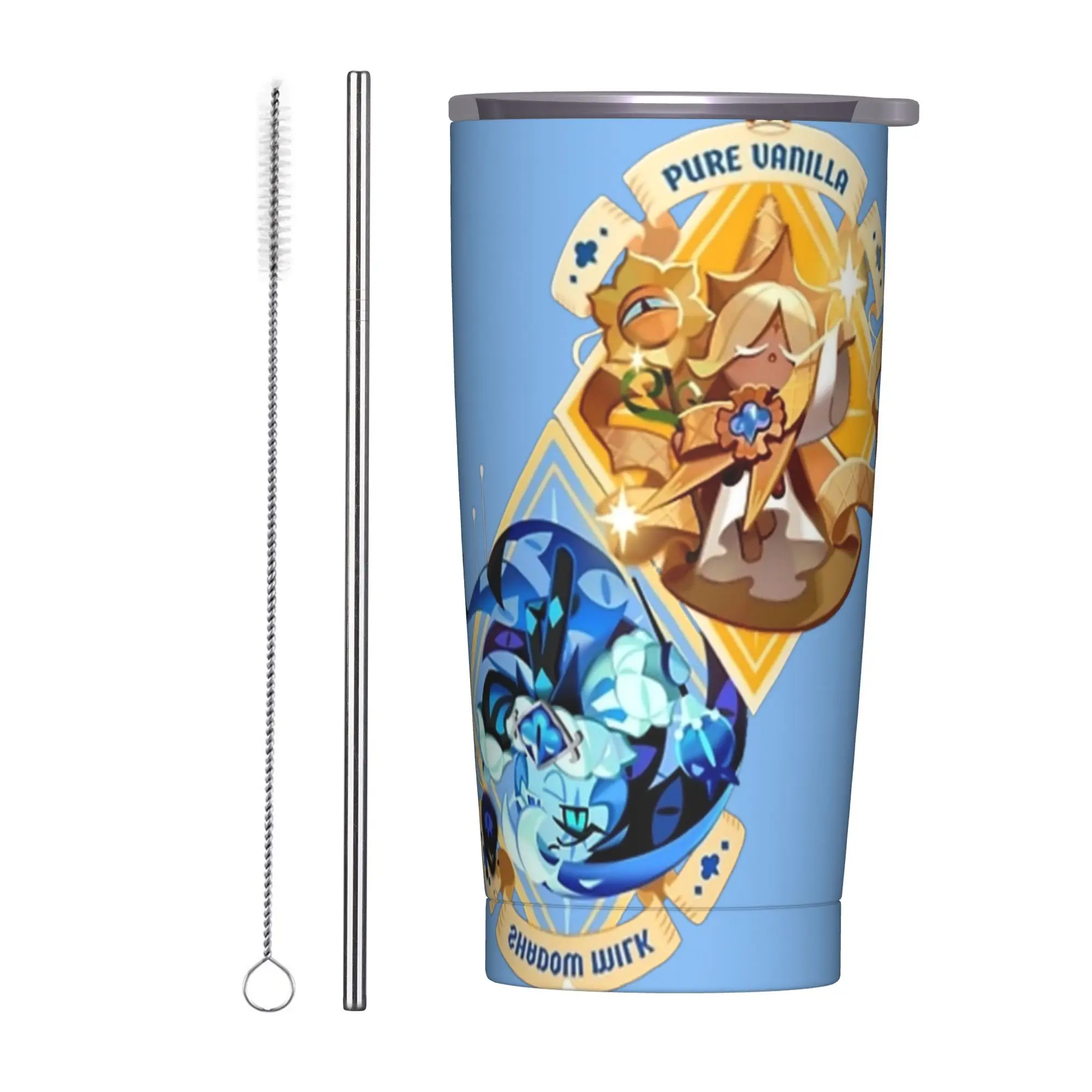 pures vanilla & shadow milk Tumbler Vacuum Insulated Cookie Run Kingdom Cups with Lid Straw Office Home Mug Hot Cold Drink, 20oz