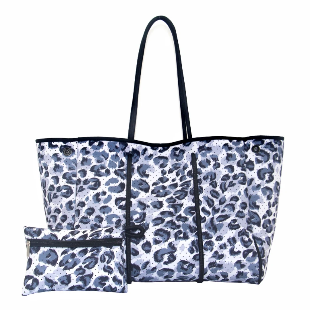 Wholesalers Fashion Leopard Print Women\'s Handbag Neoprene Tote Bag Ladies Waterproof Neoprene Beach Bags for Women Trend 2024