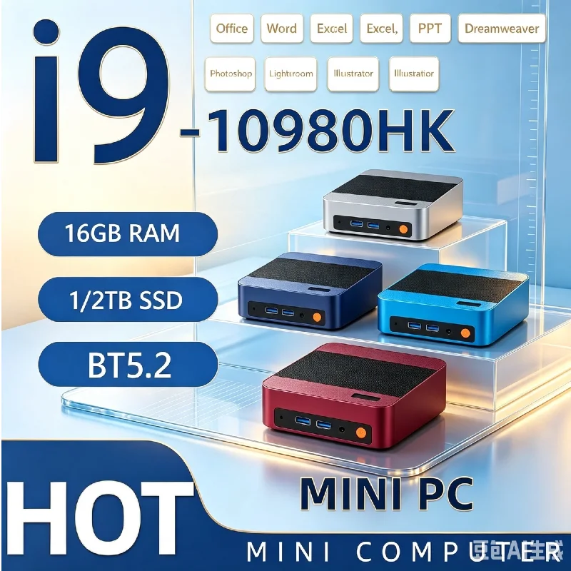 High Performance Mini PC Core i9-10980HK, 16GB RAM, 1TB/2TB SSD, Portable Gaming Desktop, WiFi6 BT5.2, HD Output for Office Game