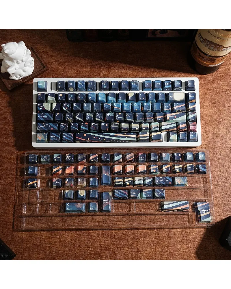 

Double Engraved Starry Sky Folded Edges Corners Light Transmission PBT Keycap KoreanRussianPhonetic Layout European Multilingual