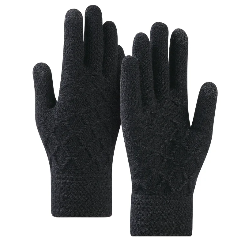 Guantes cálidos de invierno para hombre, a prueba de frío, más terciopelo grueso, pantalla táctil, lana Jacquard, guantes de punto