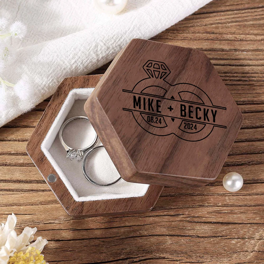 Personalised Engraved Wood Wedding Ceremony Ring Box Custom Exclusive Engagement Anniversary Bearer Box ForWedding Ceremony Gift