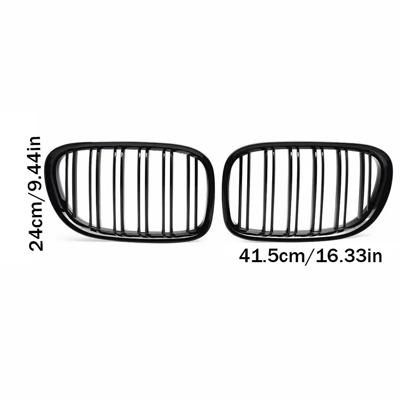 مناسبة لسيارات BMW F01 F02 F03 F04 740i 750i 7 Series 2009-2015 المصد الأمامي على شكل الكلى مصبغة لامعة خط مزدوج أسود