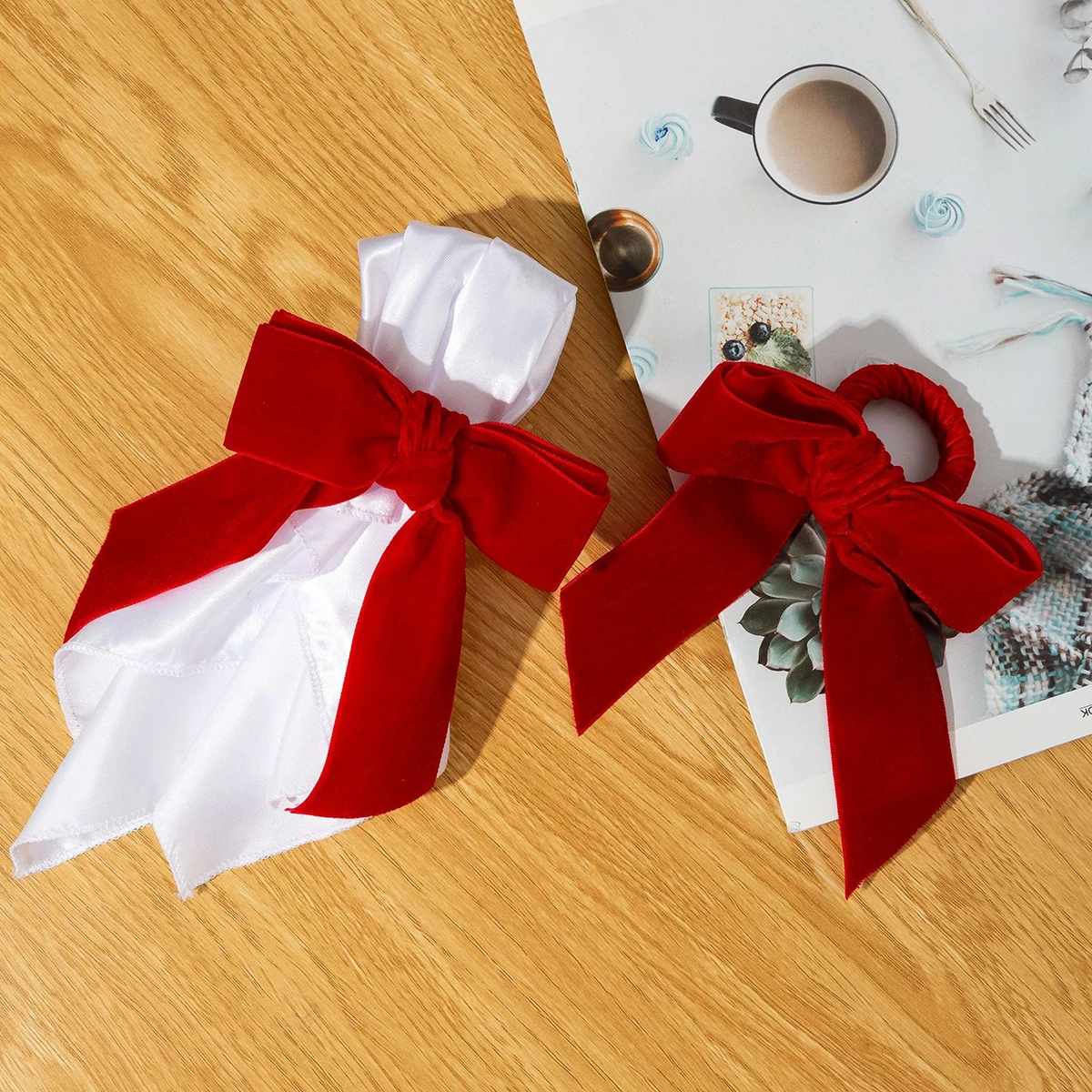 6 uds. Anillos para servilletas con lazo, soporte para servilletas tipo lazo navideño, hebillas para servilletas para decoración de mesa de cena, banquete, fiesta de boda