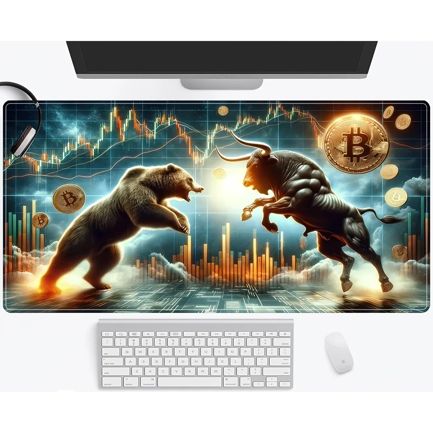 1pc Crypto Bear Bitcoin Gaming Mouse Pad Large deskmat Water-Resistant Non-Slip Rubber Base Desk Mat Stitched Edges mousepad