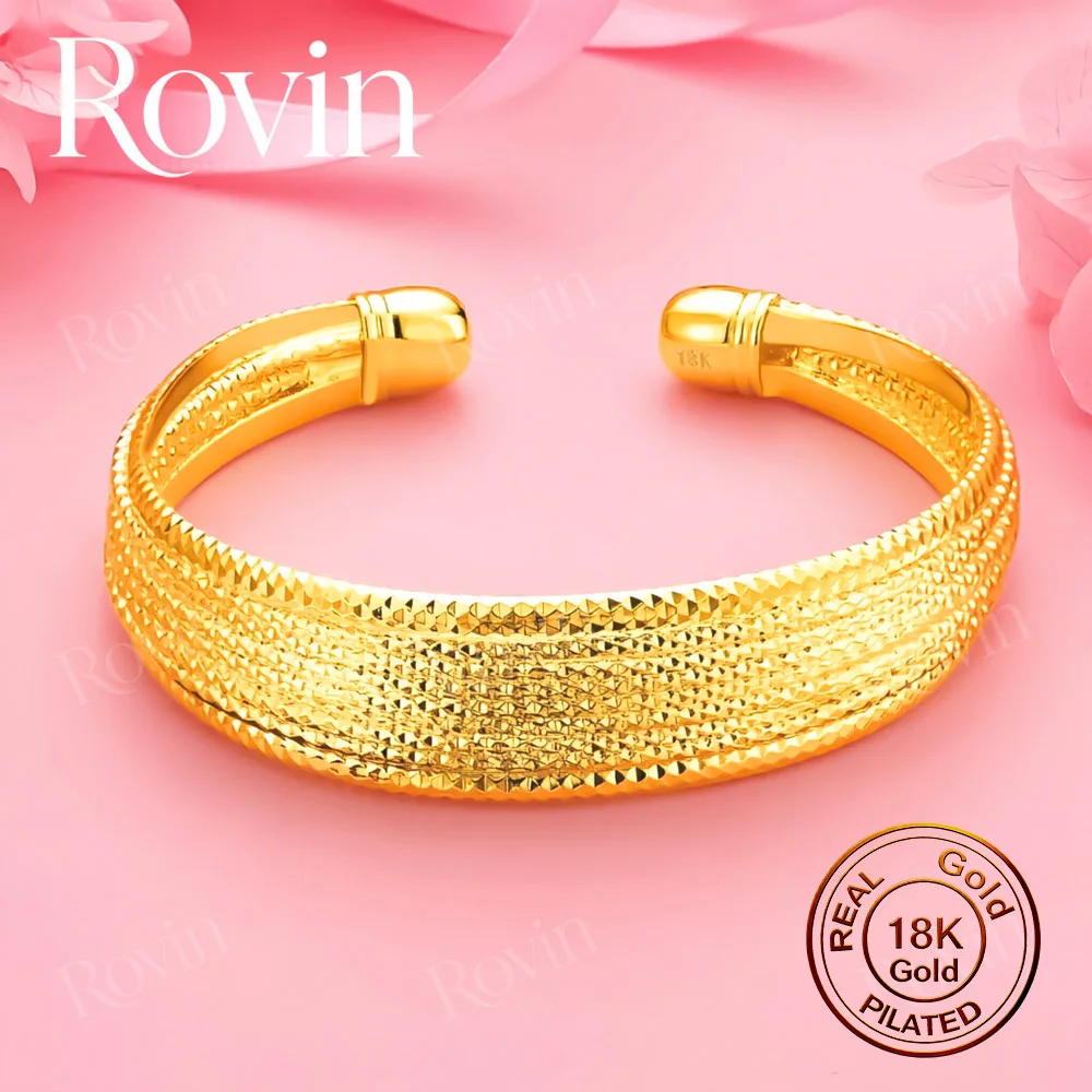 Exquisite 18K Gold Multi-Layer Sparkling Open Bangle – Stylish Accessory for Women's Weddings and Parties