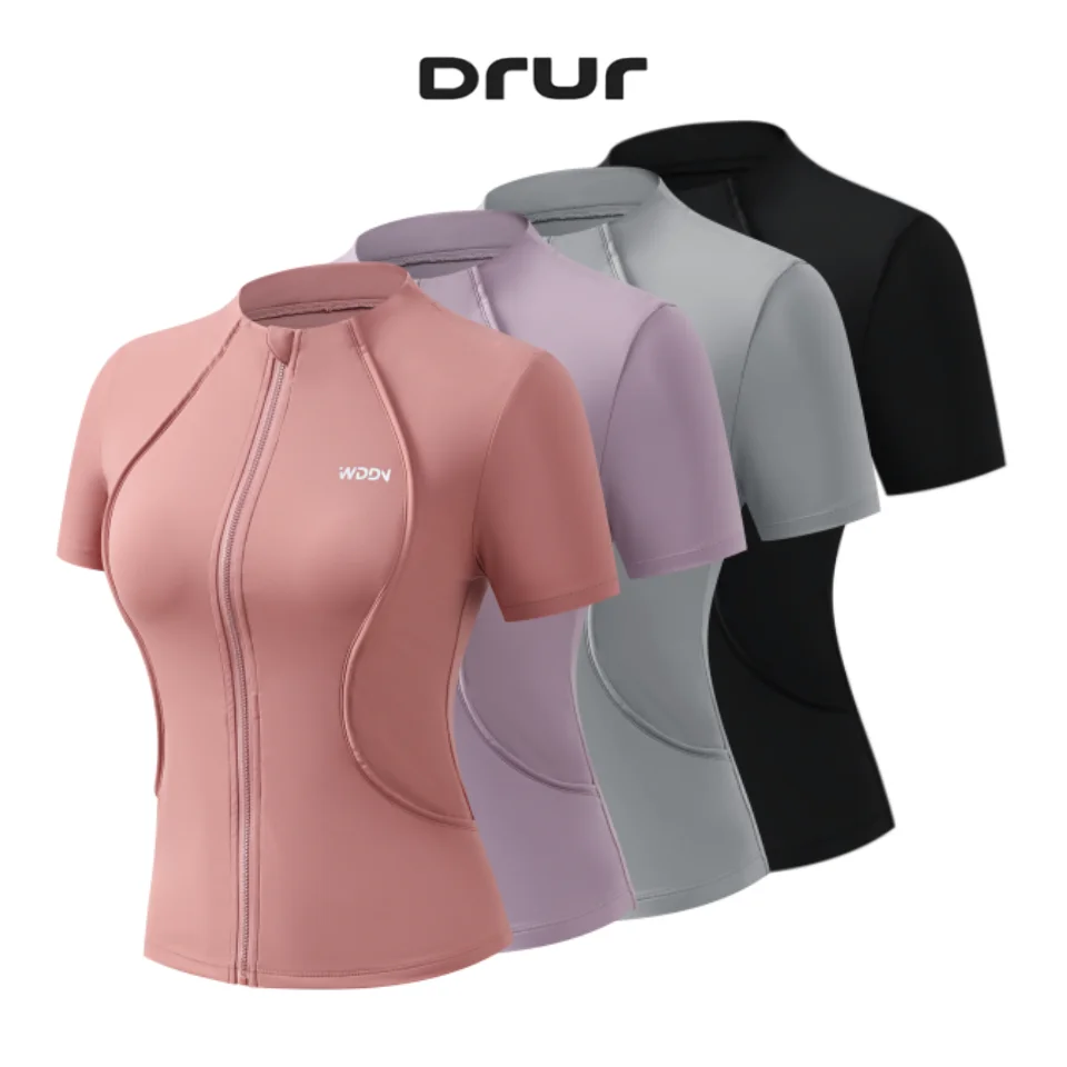 

DRUR Yoga Shirts Women Summer Lightweight Full Zip Sports Jacket with Pocket Gym Clothes Slim Fit Fitness Running Top Sportswear