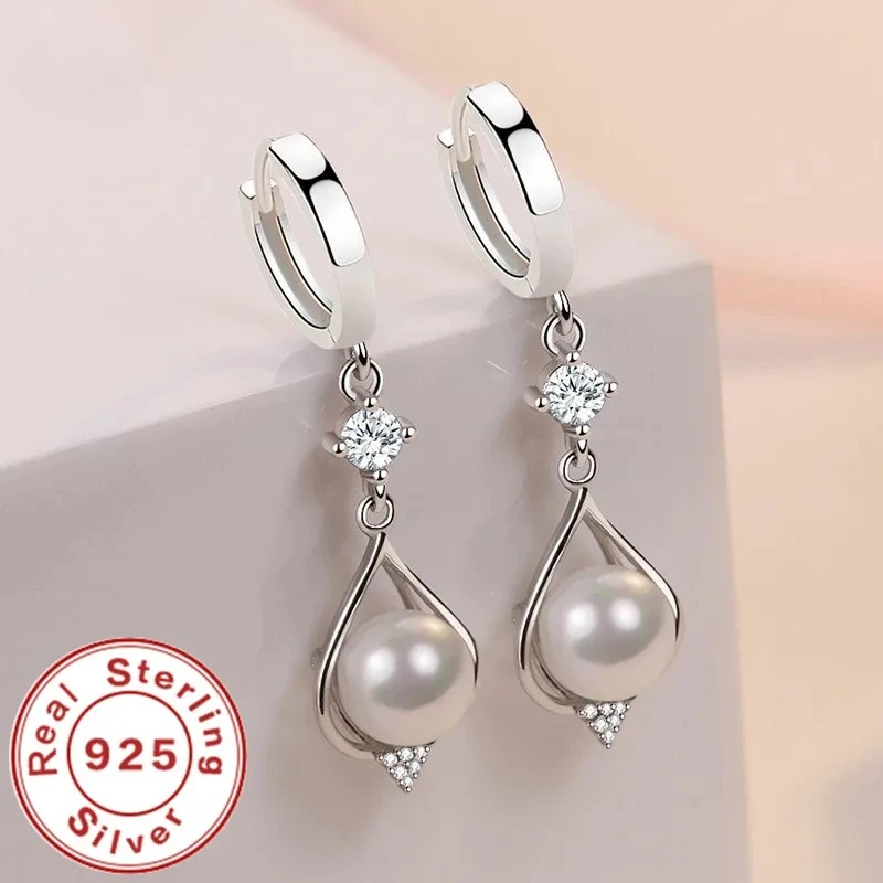 

925 Sterling Silver Water Drop Natural Pearl Earrings for Women Wedding Gift Fashion Jewelry