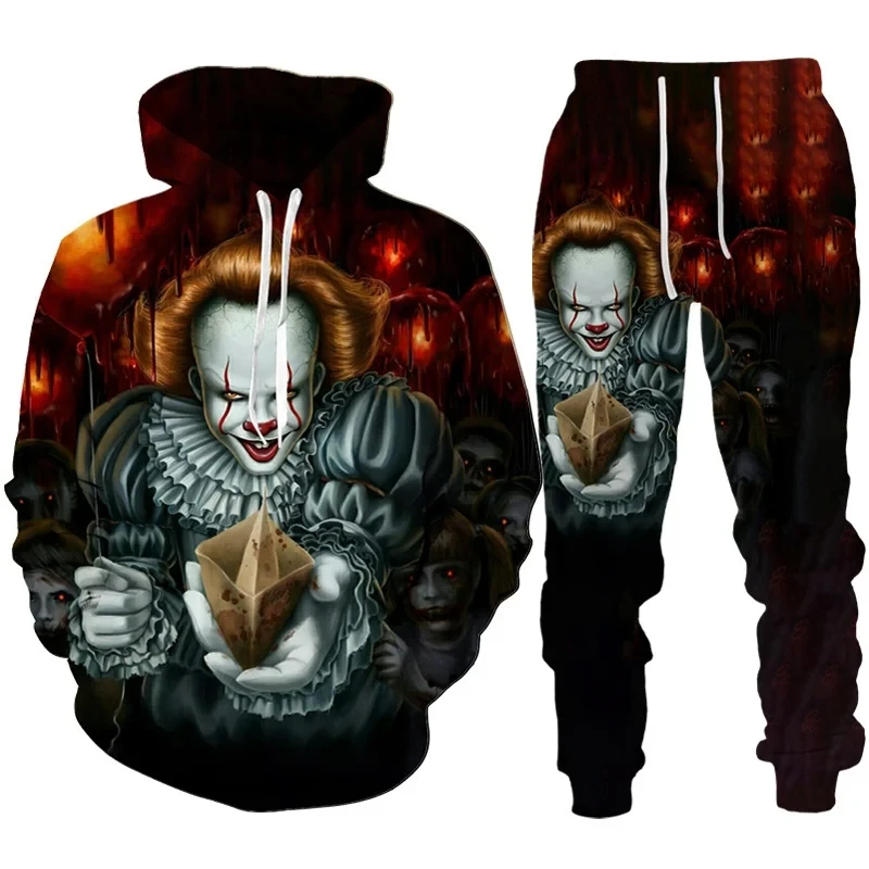 Funny Halloween Clown 3D Printed Hoodies&Pants Suit Hip Hop Men/Women Personality Streetwear Clothing Horror Movie Tracksuit Set