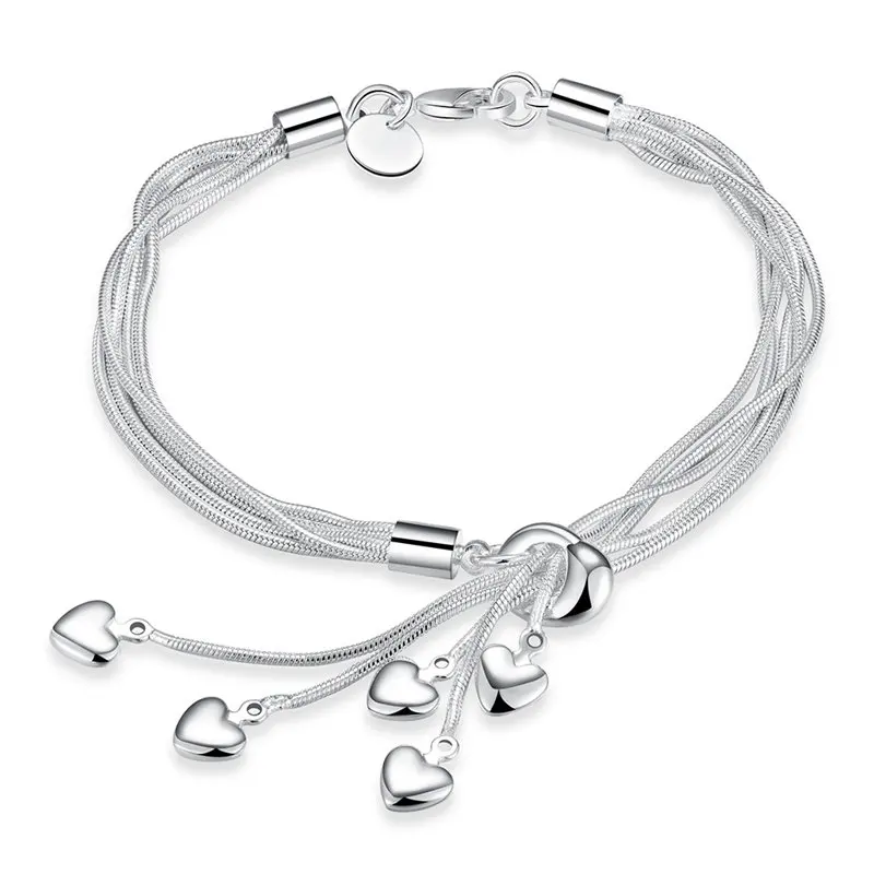 Nieuwe Charme 925 Sterling Zilver 8 Inch Kwast Hart Ketting Armband Voor Vrouwen Mode Sieraden Geschenken Feest Accessoires