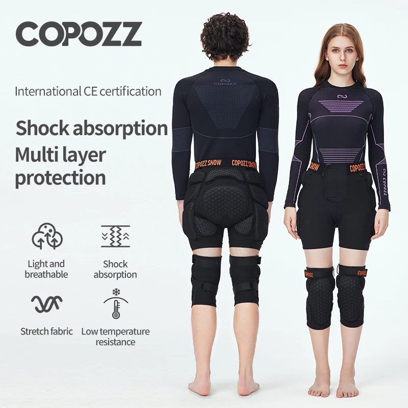 COPOZZ Outdoor Ski Knee Pads Motorcycle Skating Sports Protective Skiing Hip Protector Padded Breathable Adjustable Gear Shorts